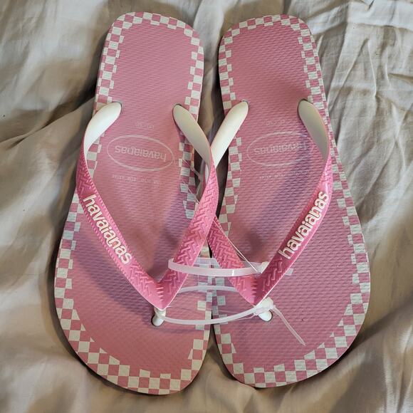 Havaianas Flip Flop Sandals Pink CHECKMATE Womens  size 9/10  EU 43/44 - Picture 1 of 3